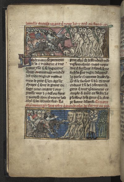 Harley MS 4979 f.72v Alexander, Cyclopes ile savaşıyor; Alexander, 
