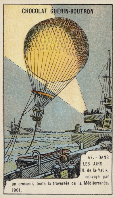 Henri de la Vaulx, Akdeniz'de bir kruvazör eşliğinde balon uçuşu yapmaya çalışırken by French School