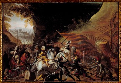 Henry IV (1589-1610) süvarilerinin başında yükleniyor. 17. yüzyılın anonim Fransız resmi. Ahşap üzerine yağ. Karartma: 0,35 X 0,52m. Pau, Musee Du Şatosu by French School