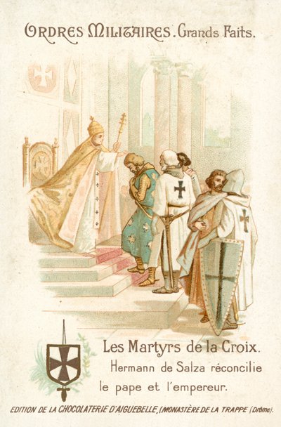 Cermen Şövalyelerinin Büyük Üstadı Hermann von Salza, Papa Gregory IX ile İmparator Frederick II arasında bir uzlaşma sağlıyor. by French School