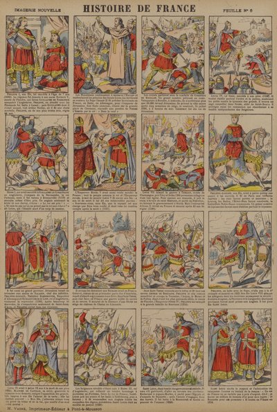 I. Philip döneminden IX. Louis dönemine kadar Fransa tarihi (renkli taş baskı) by French School