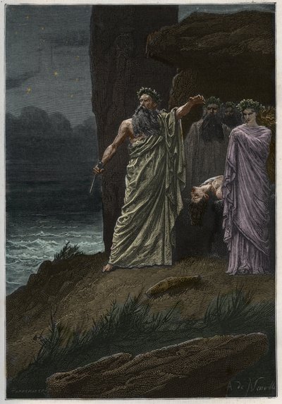 Alphonse de Neuville'den sonra druid tarafından insan kurban edilmesi - İnsan kurbanları sunan Druidler - “Fransa'nın torunlarıma anlattığı tarihi” den gravür - Francois Guizot tarafından - 1872-1876 by French School