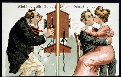 Telefondaki esprili kartpostal, deb. 20. yüzyıl. by French School