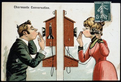 Telefondaki esprili kartpostal, deb. 20. yüzyıl @Selva/Leemage by French School