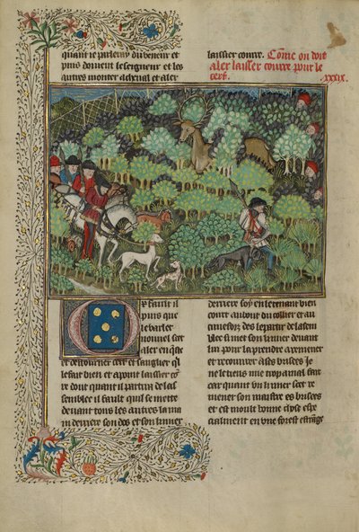 Geyik Peşindeki Avcılar, c.1430-40 (tempera boyalar, altın boya, gümüş boya ve altın varak) by French School