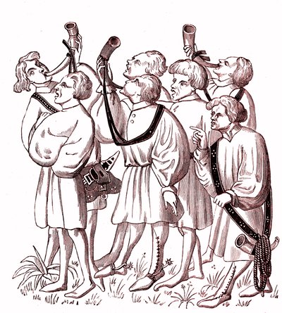 Av kornası çalanları (15. yüzyıl) - Gaston Phebus'un (1331-1391) el yazmasından bir minyatürün Simile Koleji by French School