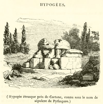 Pisagor Kabiri olarak bilinen Cortona yakınlarındaki Etrüsk Hypogeum (gravür) by French School