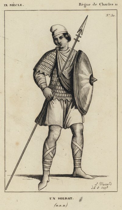 IX Yüzyıl, Charles II Saltanatı, Bir Asker (gravür) by French School