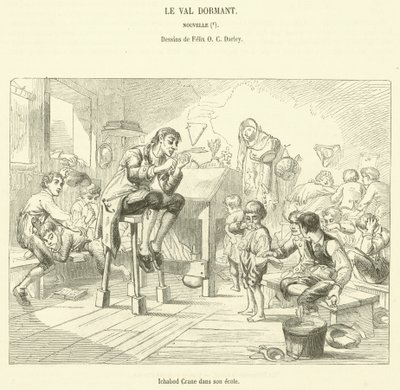 Ichabod Crane okulunda (gravür) by French School
