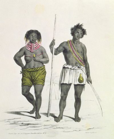 Godefroy Engelmann (1788-1839) tarafından oyulmuş Angola, Benguela Krallığı'ndan putperest siyah by French School
