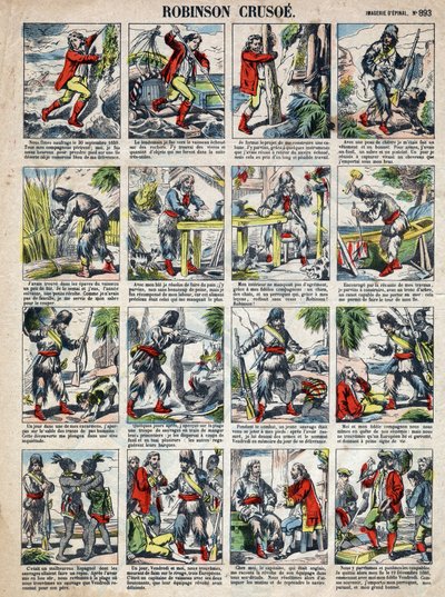 Daniel Defoe (De foe) Kitabı için İllüstrasyon “” Robinson Crusoe””. 19. yüzyılın sonundan epinal görüntüleme. by French School