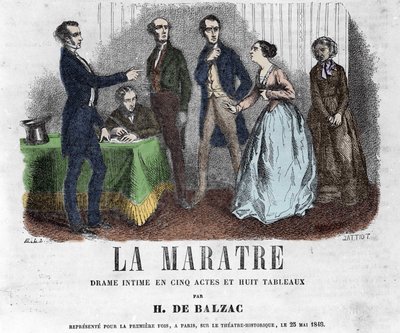 Honore de Balzac tarafından yazılmış beş perdelik drama ve sekiz resimde “La Maratre” için illüstrasyon. by French School