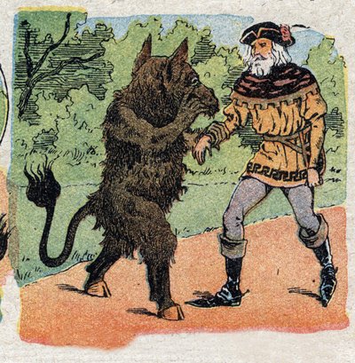 “Güzellik ve Aşk” masalı için örnekleme: Bete, tüccara bir gül toplarken onun ya da kızlarından birinin hayatını sorar. Quinn tasvirlerinin gravürü, 1890 dolaylarında. by French School