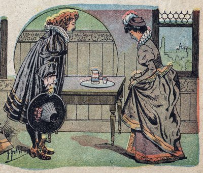 “Güzellik ve Baht” masalının illüstrasyonu: bete daha güzel bir prens oldu. Quinn tasvirlerinin gravürü, 1890 dolaylarında. by French School