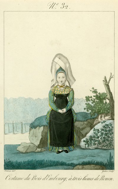 Resim numarası 32, Rouen yakınlarındaki Bois d'Embourg Kostümü (renkli gravür) by French School