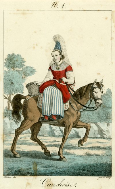Resim numarası 4, Cauchoise kostümü (renkli gravür) by French School