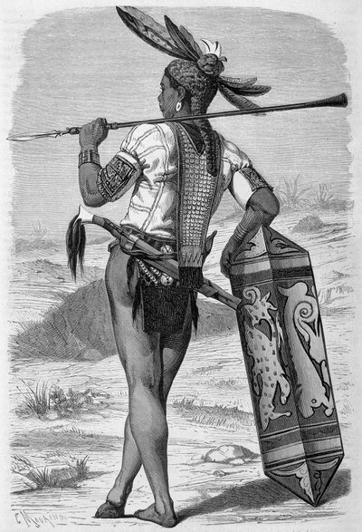 1870 - 1871 yılları arasında "Le Tour du monde" baskısında yayınlanan ve Borneo adasında bir dayak (yerli) tasvir eden illüstrasyon. Oymak. by French School