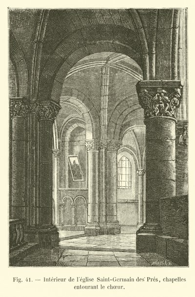 Saint-Germain des Pres kilisesinin içi, koroyu çevreleyen şapeller by French School