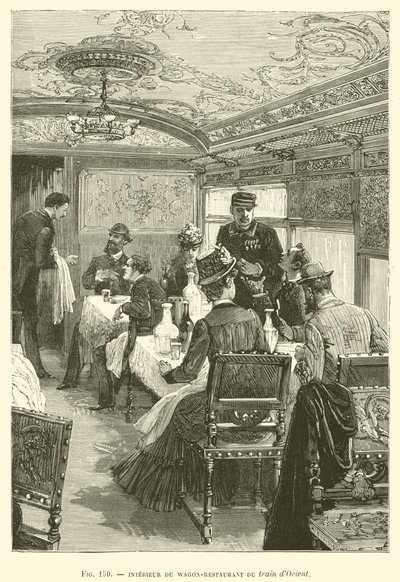 Doğu treninin Vagon-Restoranının içi (gravür) by French School