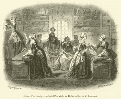 On sekizinci yüzyılda bir dükkanın içi (gravür) by French School