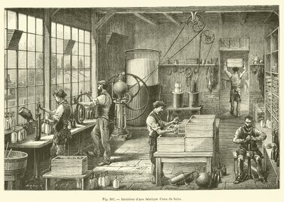 Bir maden suyu fabrikasının içi (gravür) by French School