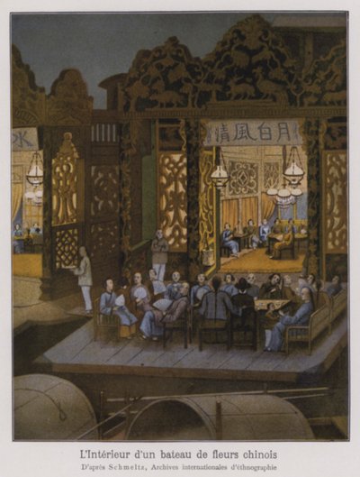 Bir çiçek teknesinin içi, bir Çin eğlence teknesi (renkli lito) by French School