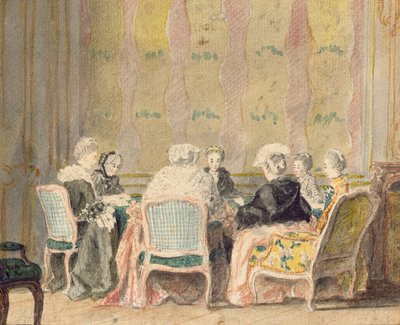 Bayan Oyun Kağıtları ile İç Mekan, 1770 (kağıt üzerinde wc) by French School