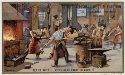 Demir ve çelik. Meşgul bir demircinin içi (chromolitho) by French School