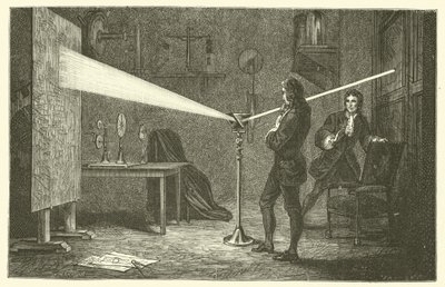 Isaac Newton ışığı parçalar (gravür) by French School