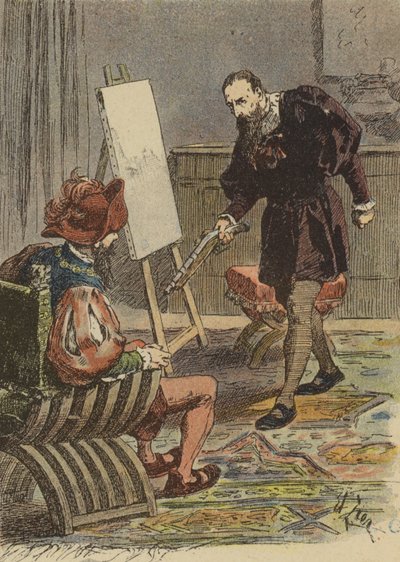 İtalyan ressam Tintoretto, elinde tabancayla Pietro Aretino