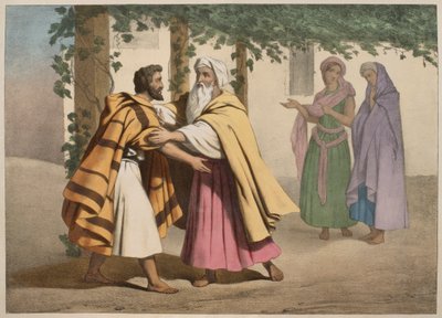 Jacob, Laban ve kızlarıyla birlikte, bir ilmihal LHistoire Sainte