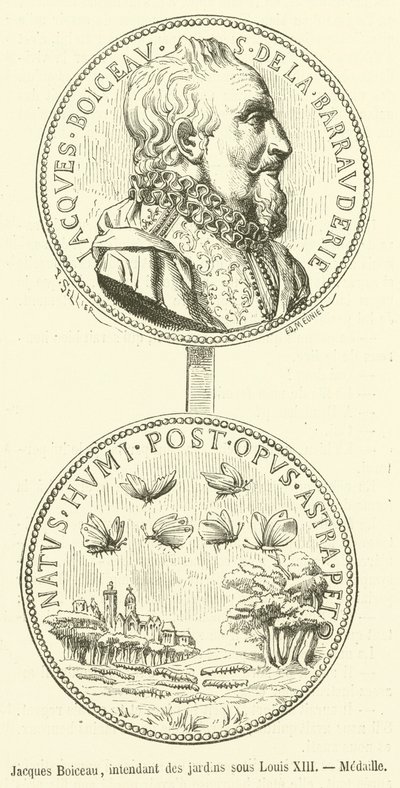 Jacques Boiceau, Louis XIII, Medaille altındaki bahçelerin kahyası (gravür) by French School