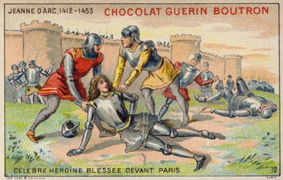Jeanne d'Arc Paris surlarının önünde yaralandı (chromolitho) by French School
