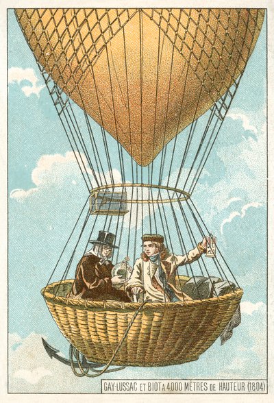 Joseph Louis Gay-Lussac ve Jean-Baptiste Biot, 4000 metre yükseklikte bir balonun içinde by French School