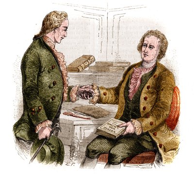 Joseph de Maistre (1753-1821), Fransız politikacı, yazar ve filozof ve Kont Xavier de Maistre (1763-1852), “Odamda Yolculuk”un ilk nüshasına sahip Fransız subay ve yazar. Orman çizimi. 1852