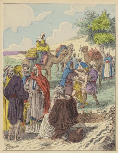 Yusuf kardeşleri tarafından satıldı (renkli taş baskı) by French School