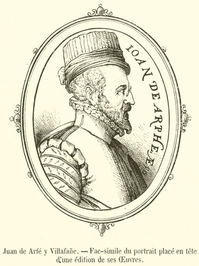 Juan de Arfe y Villafane, Eserlerinin bir baskısının başına yerleştirilmiş portrenin tıpkıbasımı (gravür) by French School