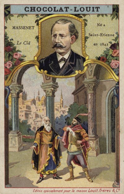 Jules Massenet, Fransız besteci ve Le Cid operasından bir sahne (chromolitho) by French School
