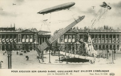 Kaiser Wilhelm II, dikilitaşı Paris'ten Zeppelin (lito) ile çıkarmayı hayal etti by French School