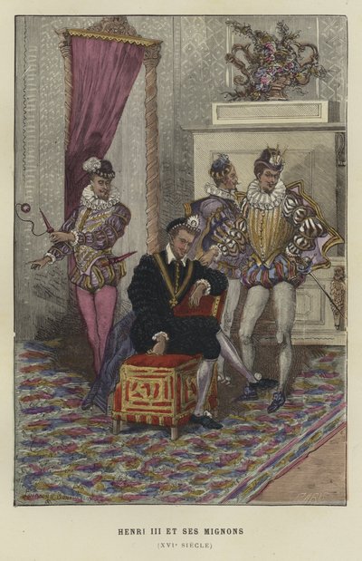 Fransa Kralı III. Henry ve favorileri, les Mignons, 16. yüzyıl by French School