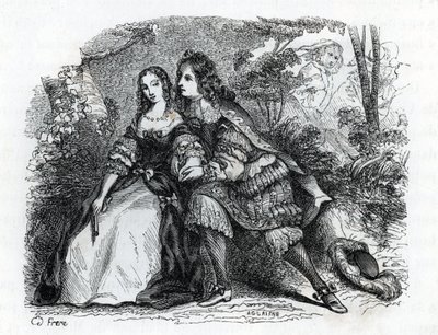 Kral Louis XIV (1638-1715) ve metresi Louise de La Valliere (1644-1710) - (gravür) 1846 by French School