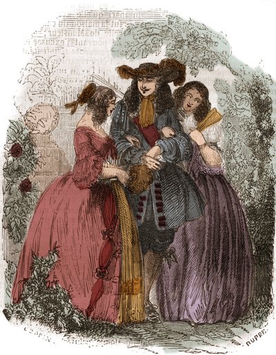 Fransa Kralı XIV. Louis (1638-1715), Hortense Mancini (1646-1699) ve kız kardeşi Marie Mancini (1639-1715) ile birlikte. Mazarin