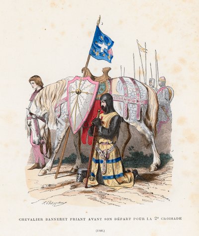 İkinci Haçlı Seferi için ayrılmadan önce dua eden şövalye, 1146 by French School