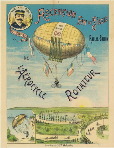 "L"Aerocycle Rotateur", sıcak hava balonu bisikleti için reklam afişi, c.1890 by French School