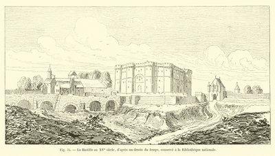 15. yüzyılda Bastille, zamanın bir çiziminden sonra Bibliotheque nationale