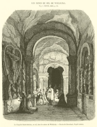 Saint-Antoine Şapeli, tuz içinde, Wieliczka madenlerinde (gravür) by French School