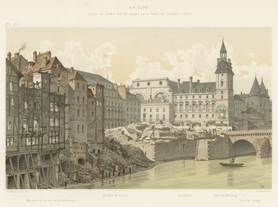 La Cite, Pont Notre-Dame ve Pont au Change arasında, 1800 by French School