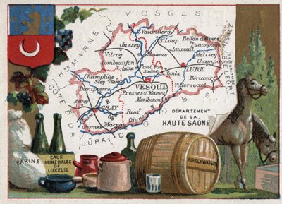 Haute-Saone (Haute Saone, 70), Franche Comte (Franche-Comte), Fransa. Un, Luxeuil Minerales, kirschwasser (kirsch). Fransız Departmanları Üzerine Diziler. Kromolitografi (Chromo) 1920 dolaylarında “coğrafi konu””. Özel koleksiyon. by French School