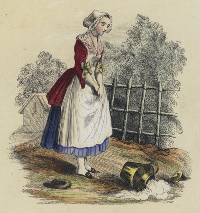 Sütçü Kız ve Süt Sürahisi (renkli gravür) by French School