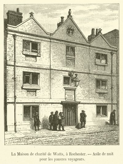 Watts Charity House, Rochester, Yoksul Gezginler için Gece İlticası (gravür) by French School